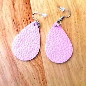 Leather teardrop dangle earrings pink